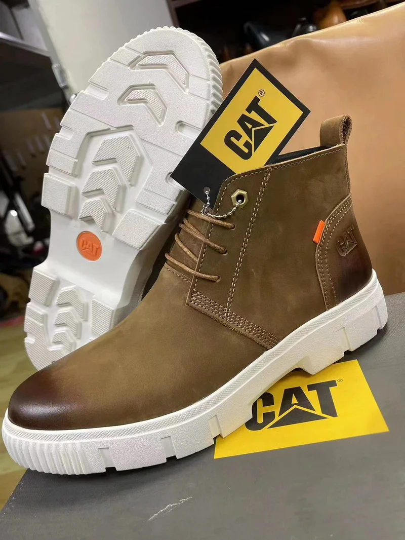 Premium Leather Caterpillar  Boots Rubber Grips Sole Men's Shoes