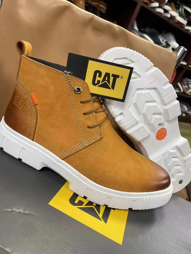Premium Leather Mustard Caterpillar  Boots Rubber Grips Sole Men's Shoes