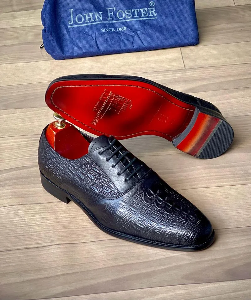 Premium Leather Shoes Black Quality Men John Foster Lace Up