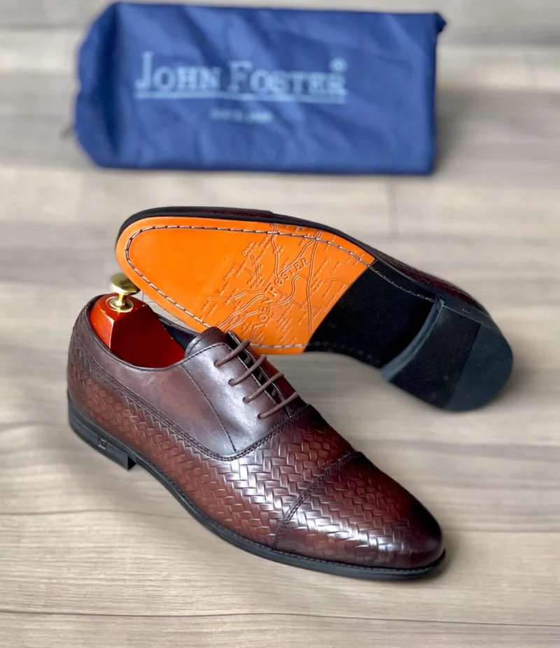 Premium Leather Shoes Brown Quality Men John Foster Lace Up
