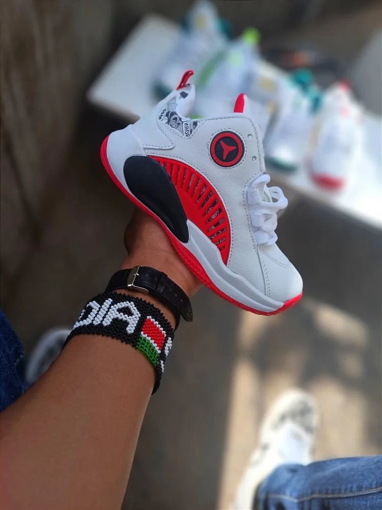 Quality Kids Shoes Jordan 5 White Red Children Sneakers