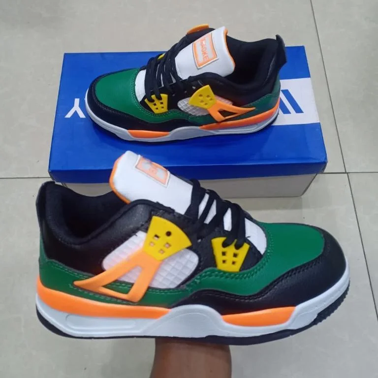 Quality Kids Shoes Nike Air Jordan 4 Green-Black Multi color Children Sneakers