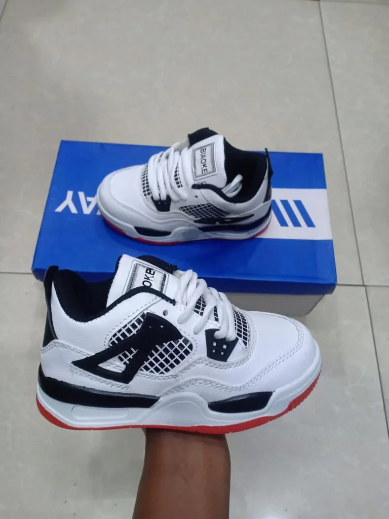Quality Kids Shoes Nike Air Jordan 4 White/Red/ Black Children Sneakers