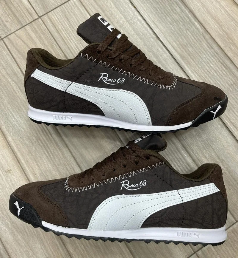 Quality Puma Roma 68 Trainers Black White and Coffee