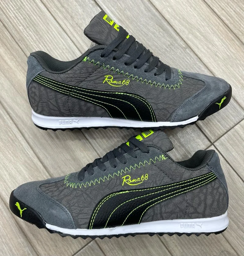 Quality Puma Roma 68 Trainers Gray Yellow and Black