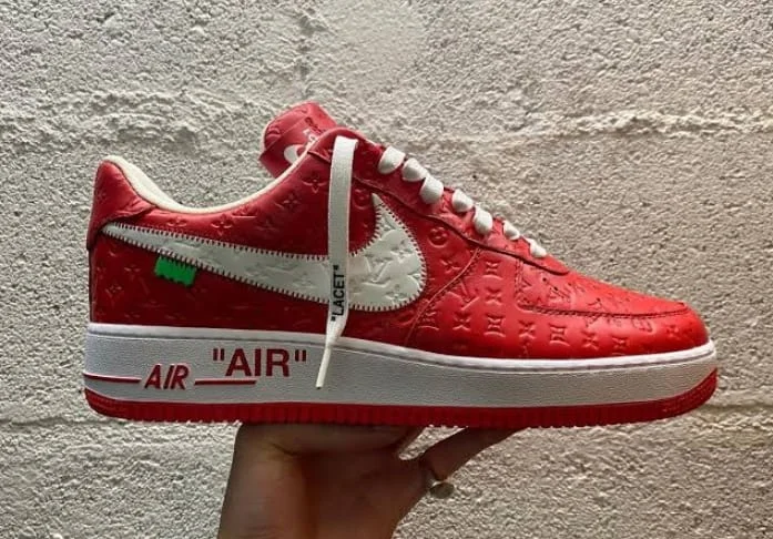 Red and White Louis Vuitton x Nike Air Force1 Low