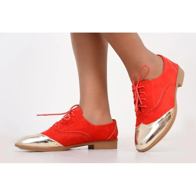 Red-Silver-Brown Fashion Brogues Ladies Laced Shoes