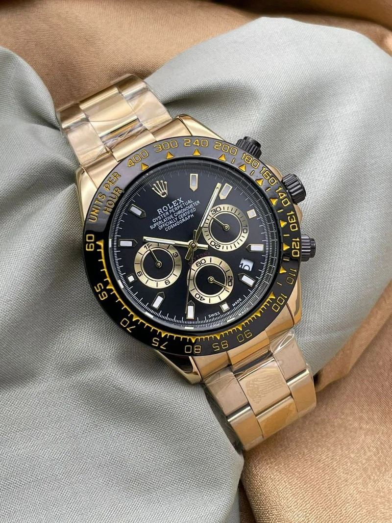 Rolex Daytona Oyester Perpetual Black Gold Metal Men's Wrist Watch