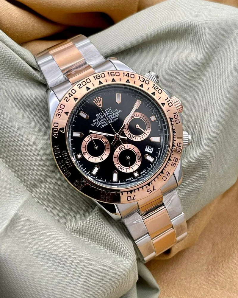 Rolex Daytona Oyester Perpetual Black Gold Silver Metal Men's Wrist Watch