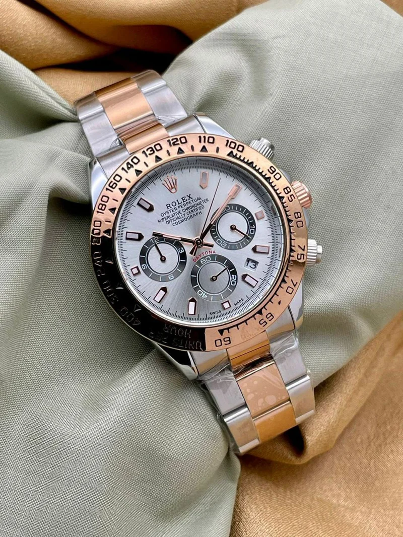 Rolex Daytona Oyester Perpetual Silver Gold Metal Men's Wrist Watch