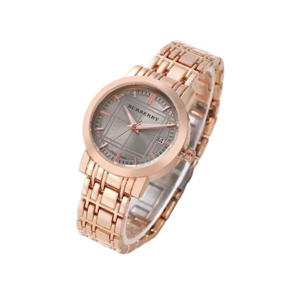 ROSE GOLD DIAL STAINLESS STEEL BAND WATCH.