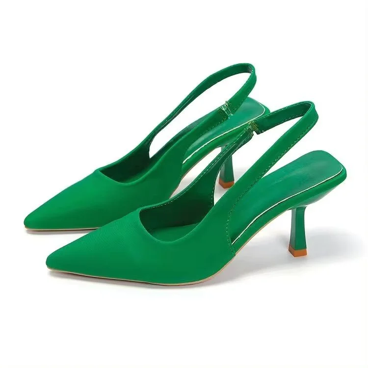 Sling Back High Heels  Closed Pointed Toe Green Quality Ladies Shoes