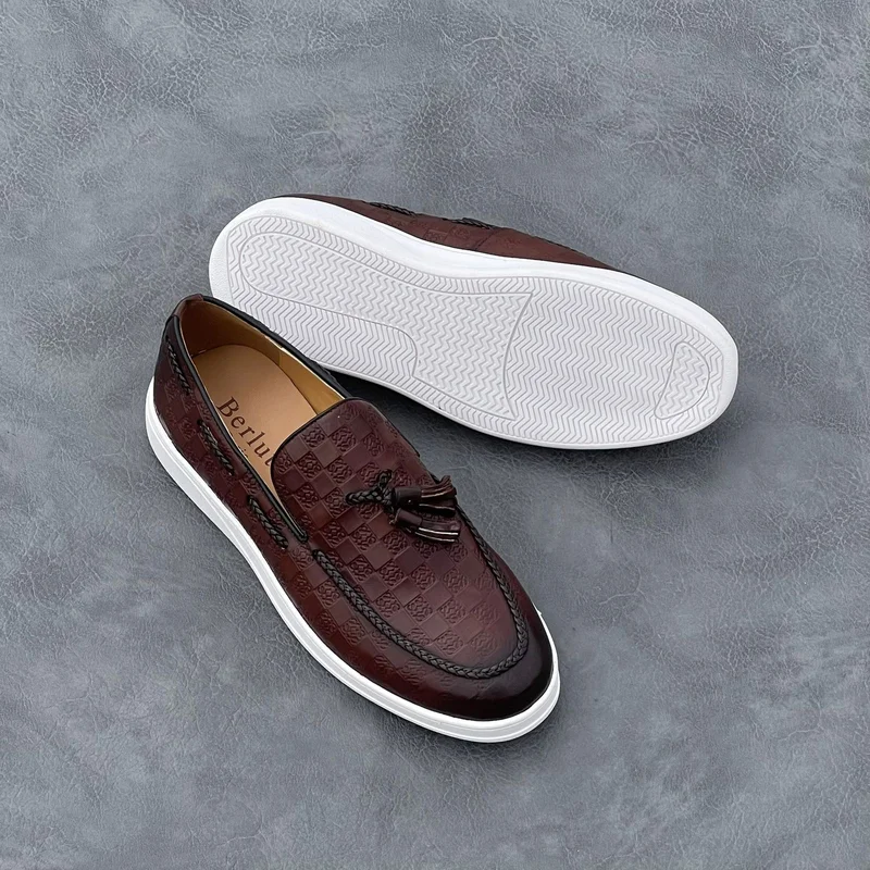 Tessal men's genuine leather moccasins,-Coffe Brown