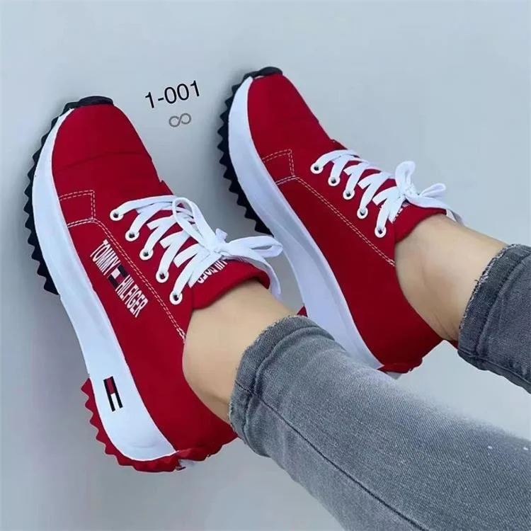 Tommy Hilfiger Casual Ladies Sneakers Women's Laced Red Shoes