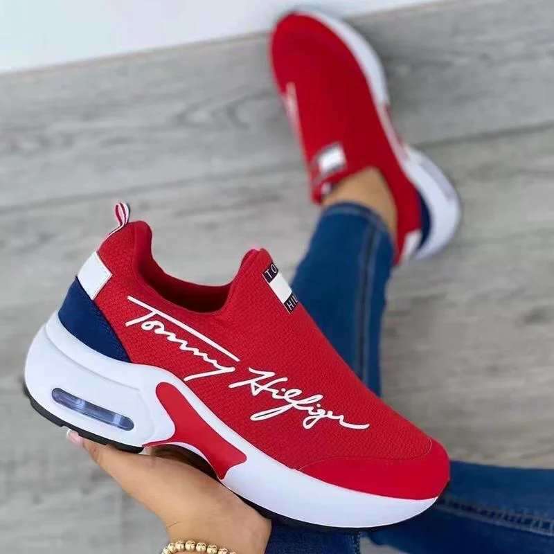 Tommy Hilfiger Casual Ladies Sneakers Women's Slip-on Red Shoes