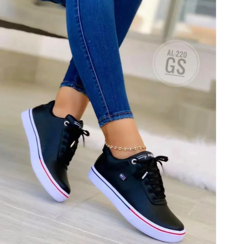 Tommy Hilfiger Mesh Ladies Sneakers Women's Laced Black Shoes