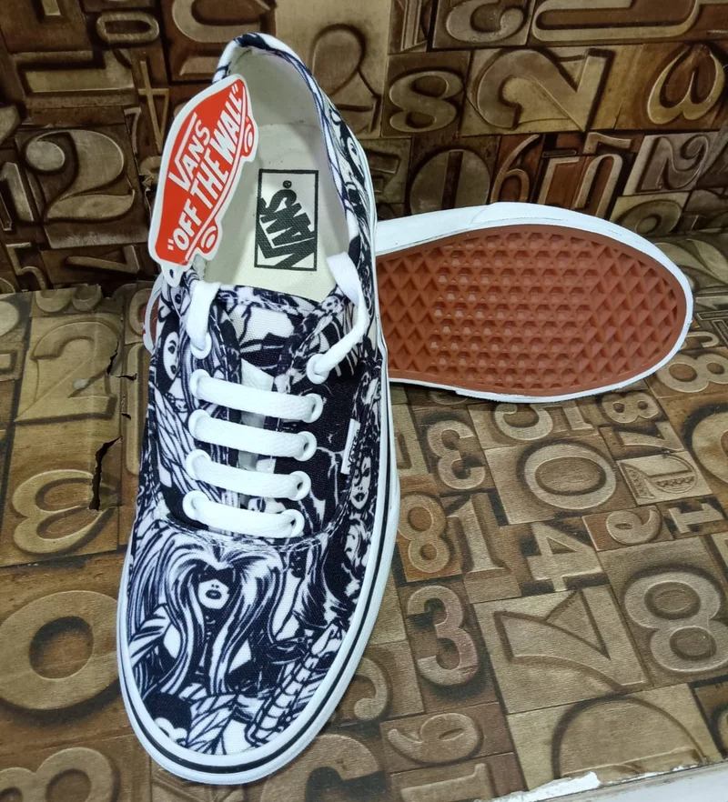 Tribal vans Double sole Floral White Black Vans