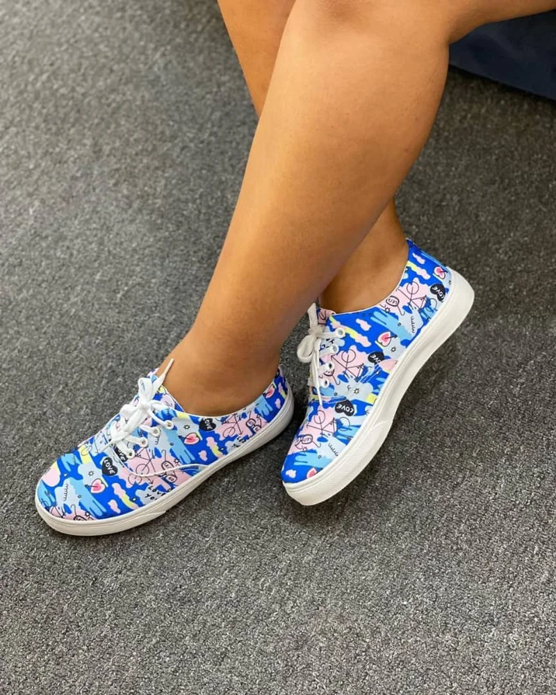 Unisex Bike Vans Flat Customised Vans Blue