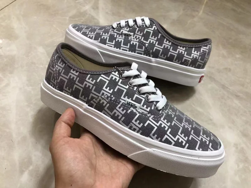 Unisex Customised Vans of the Wall Grey White Laced Up Shoes