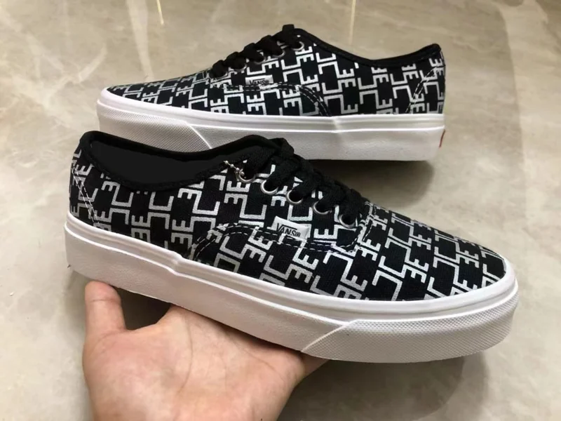 Unisex Customized Vans of the Wall Authentic Black/White Laced Up Shoes