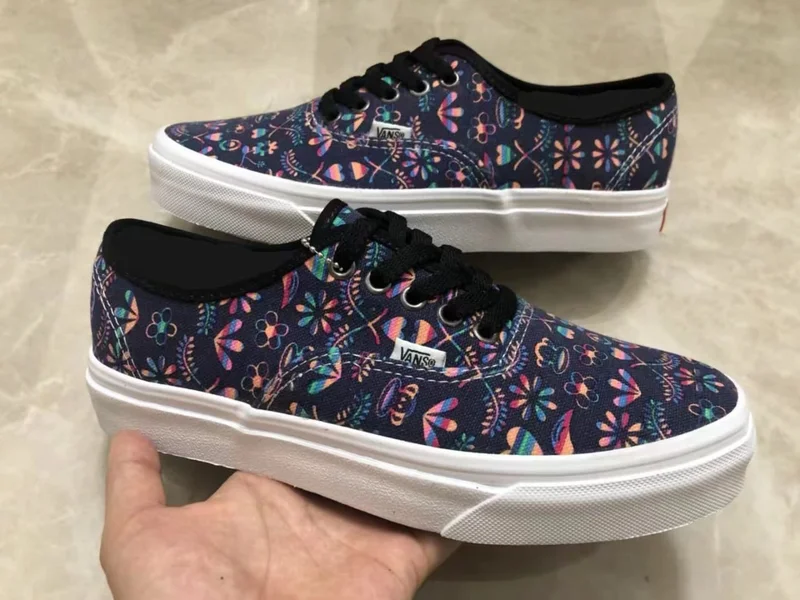 Unisex Customized Vans of the Wall Authentic Floral Laced Up