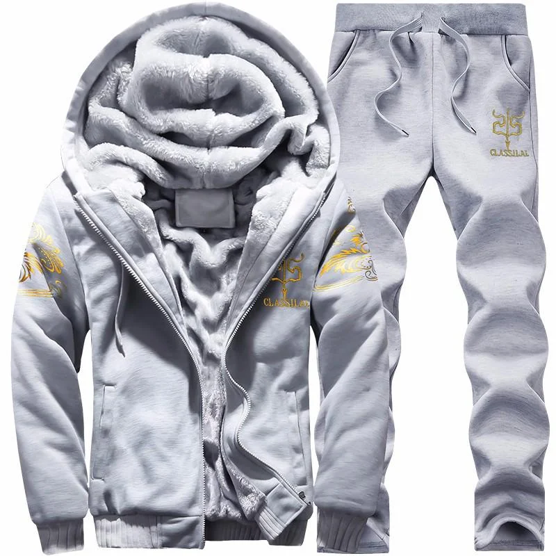 Unisex Heavy and Warm  Set Tracksuit Hooded Jacket and pants Grey