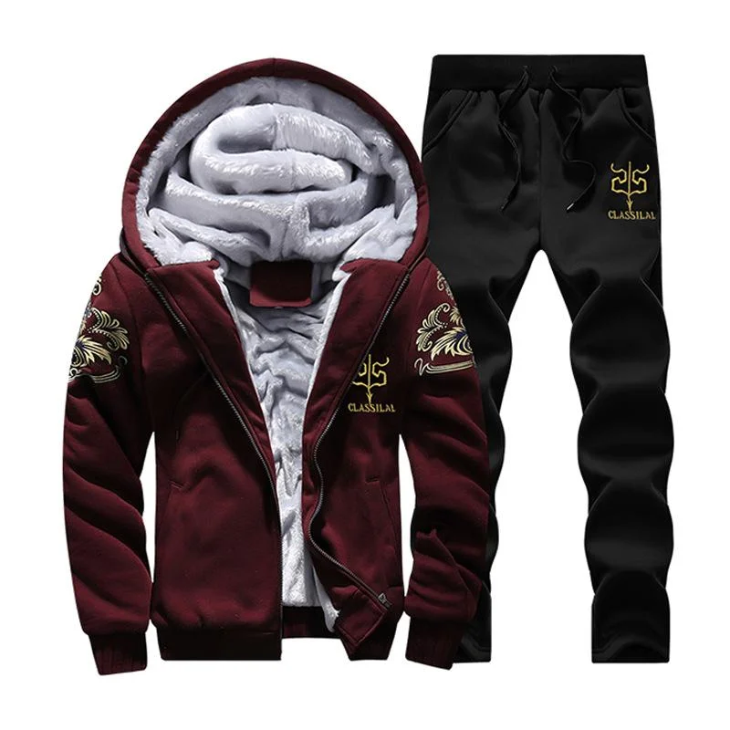 Unisex Heavy and Warm  Set Tracksuit Hooded Jacket and pants Maroon