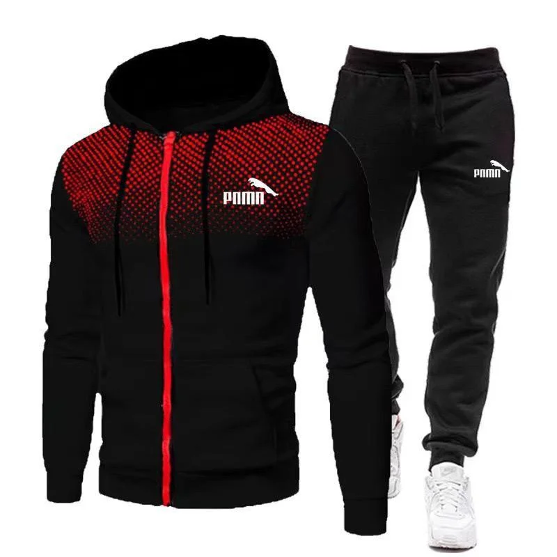 Unisex Puma Set Tracksuit Hooded  and pants in Black red