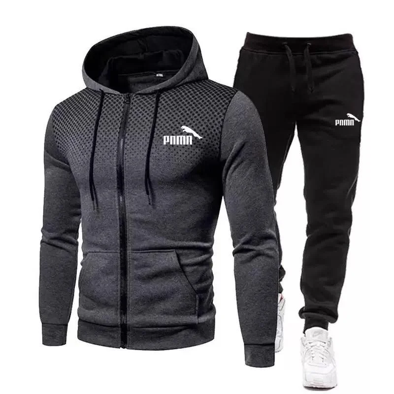 Unisex Puma Set Tracksuit Hooded  and pants in Gray Black