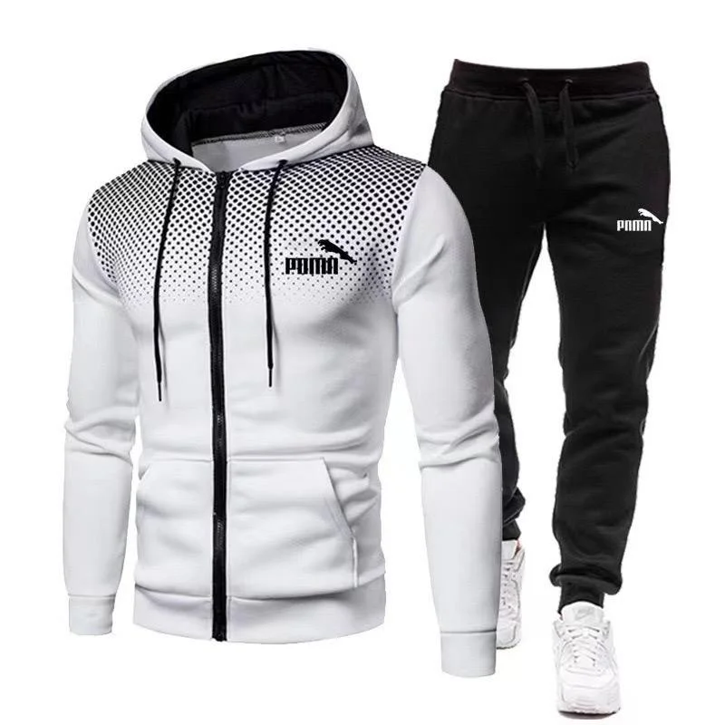Unisex Puma Set Tracksuit Hooded  and pants in White Black