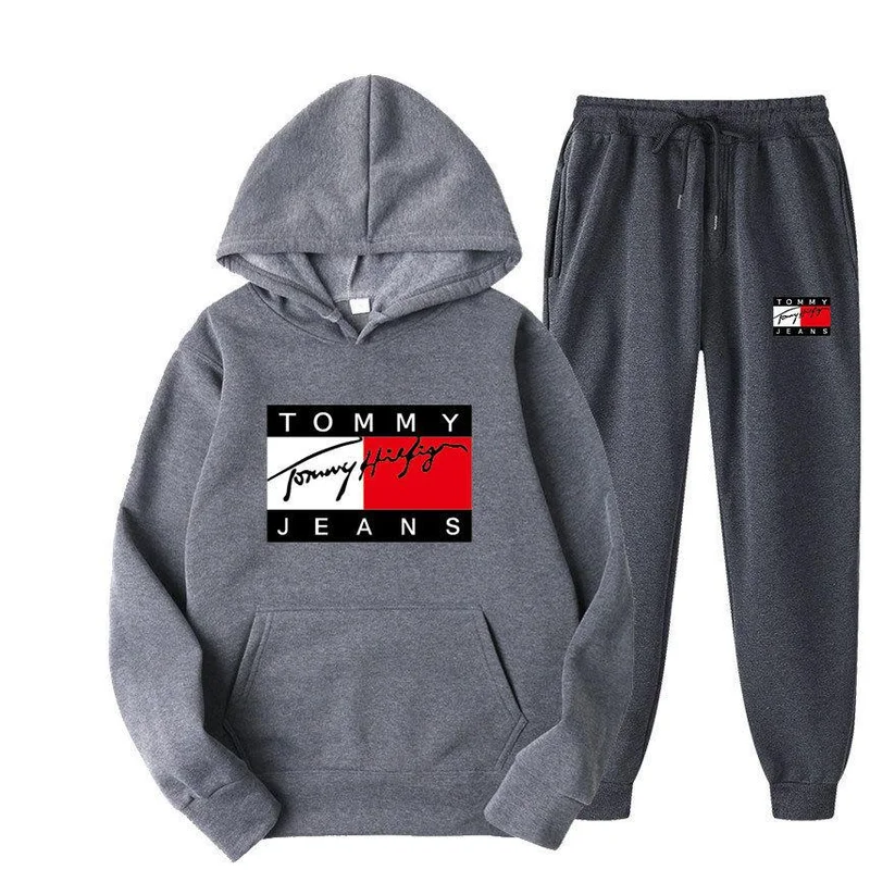 Unisex Tommy Hilfiger  Set Tracksuit Hooded  and pants Grey