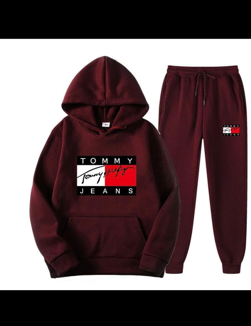 Unisex Tommy Hilfiger  Set Tracksuit Hooded  and pants in Maroon