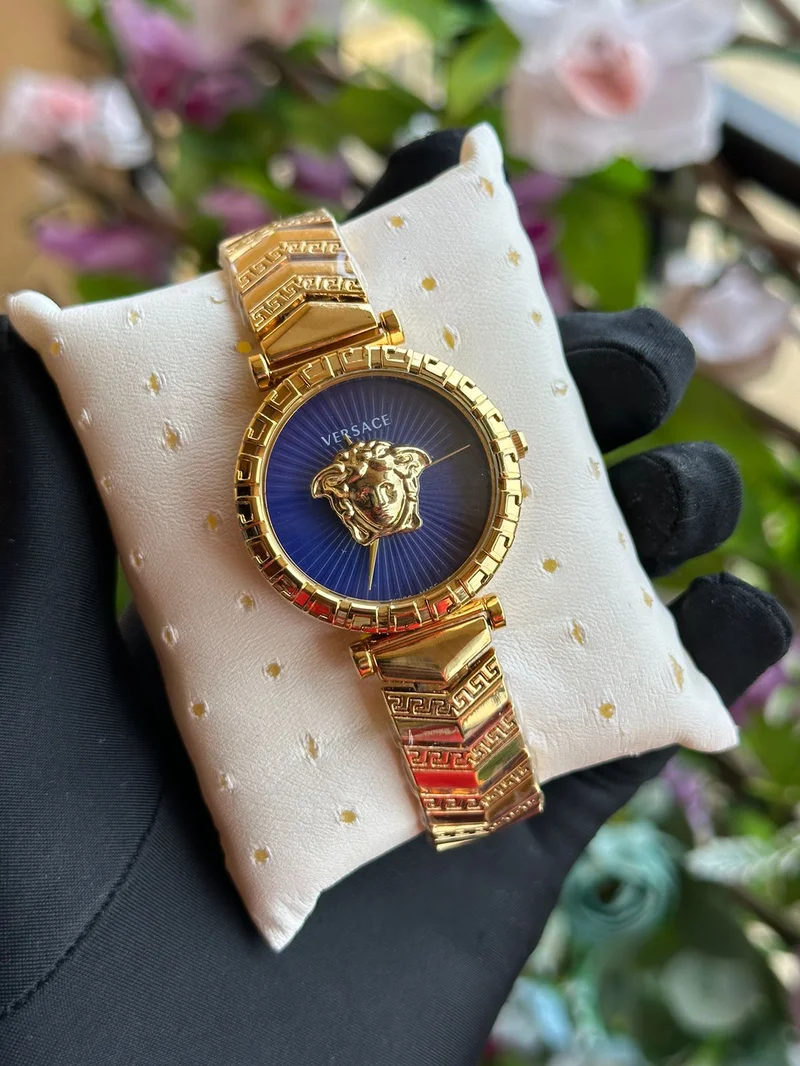 Versace Medusa Ladies Watch/Blue Face/Gold-toned Medusa head/Gold-toned Hands