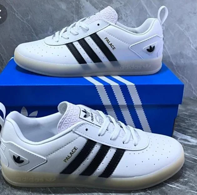 White and Black Adidas Mens Palace Skateboarding Shoes