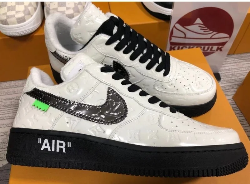 White and Black Louis Vuitton x Nike Air Force1 Low