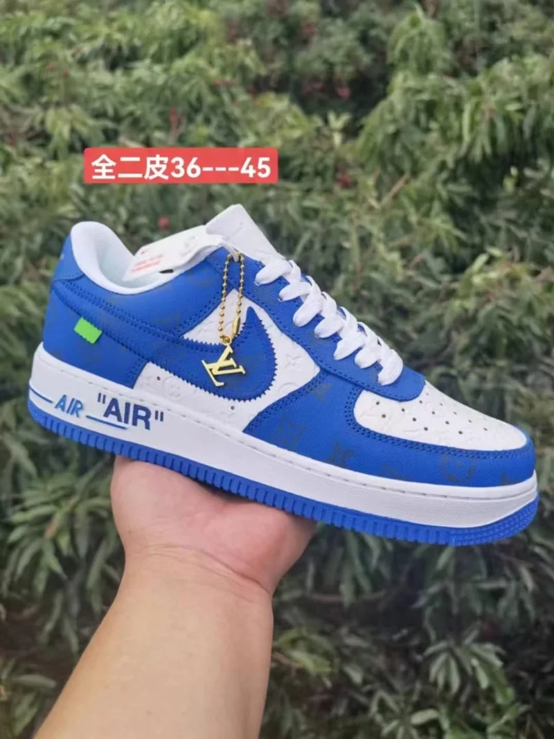 White and Blue Louis Vuitton x Nike Air Force1 Low
