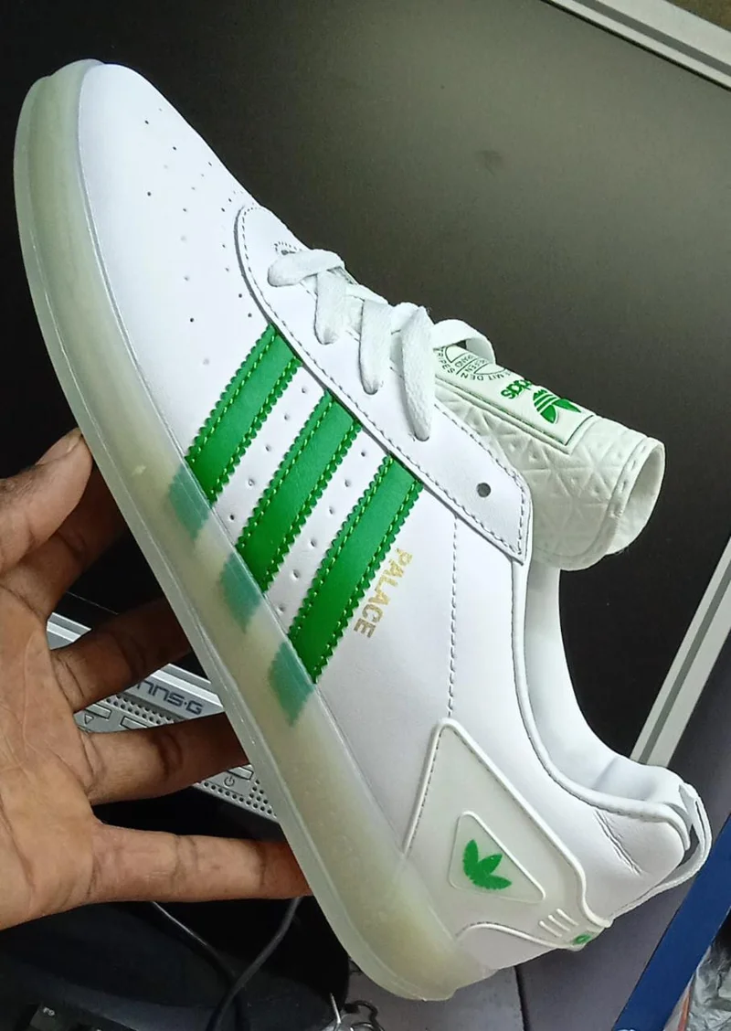 White and Green Adidas Mens Palace Skateboarding Shoes