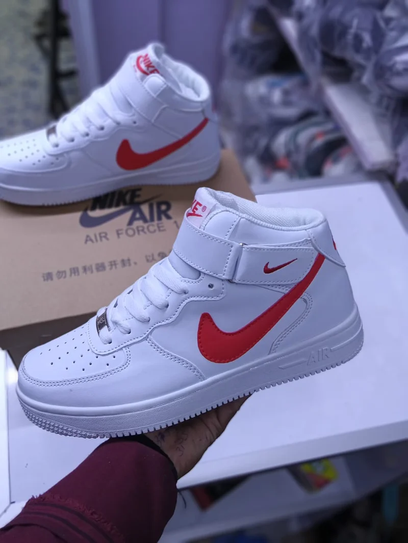 White and Orange nike air force 1 high top sneaker