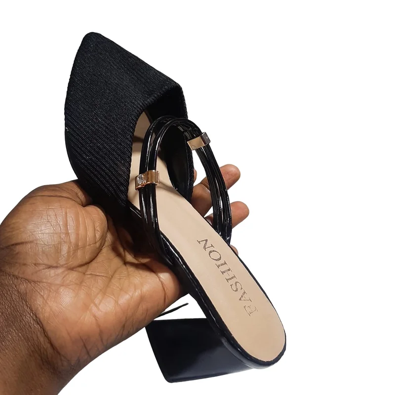 Women Box Heels  Closed Pointed Toe Black Quality Ladies Shoes