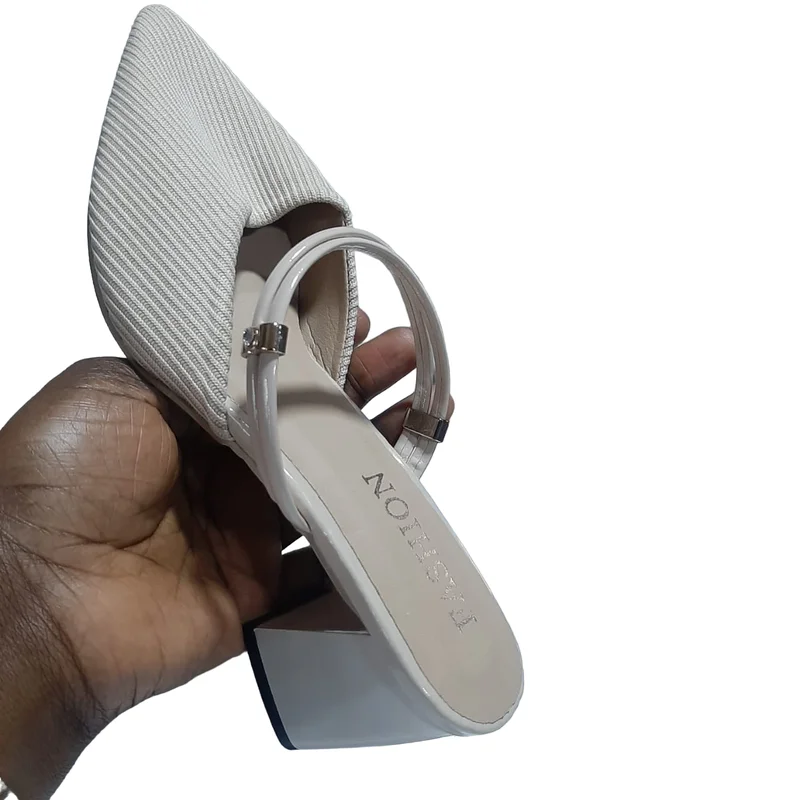 Women Box Heels  Closed Pointed Toe Nude Quality Ladies Shoes