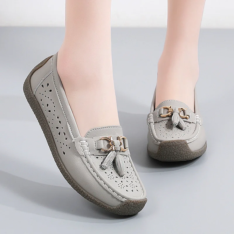 Women Flats Summer Women Genuine Leather Shoes With Low Heels Slip On Lo