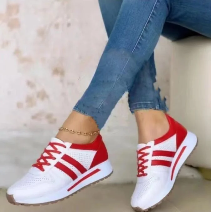 Women Quality and Durable Ladies Casual Sneakers Luciana White Red
