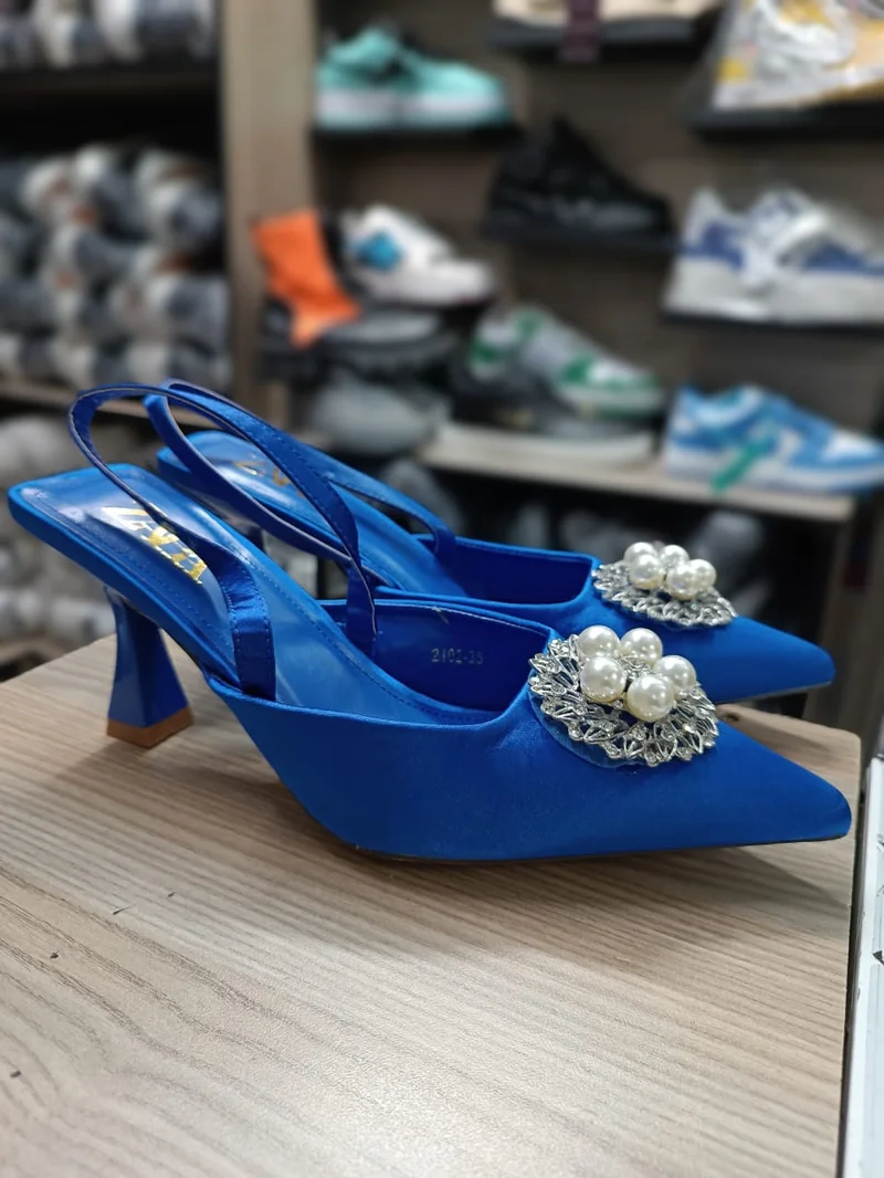 Women's High Heels  Closed Pointed Toe Blue Quality Ladies Shoes