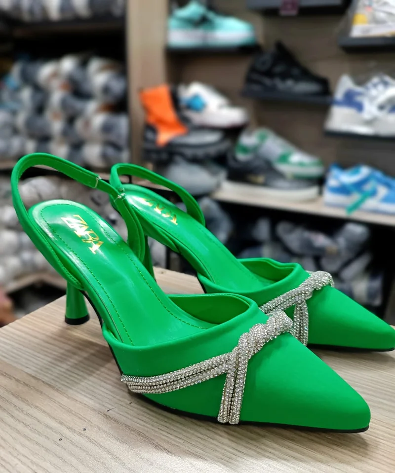 Women's High Heels  Closed Pointed Toe Green Quality Ladies Shoes