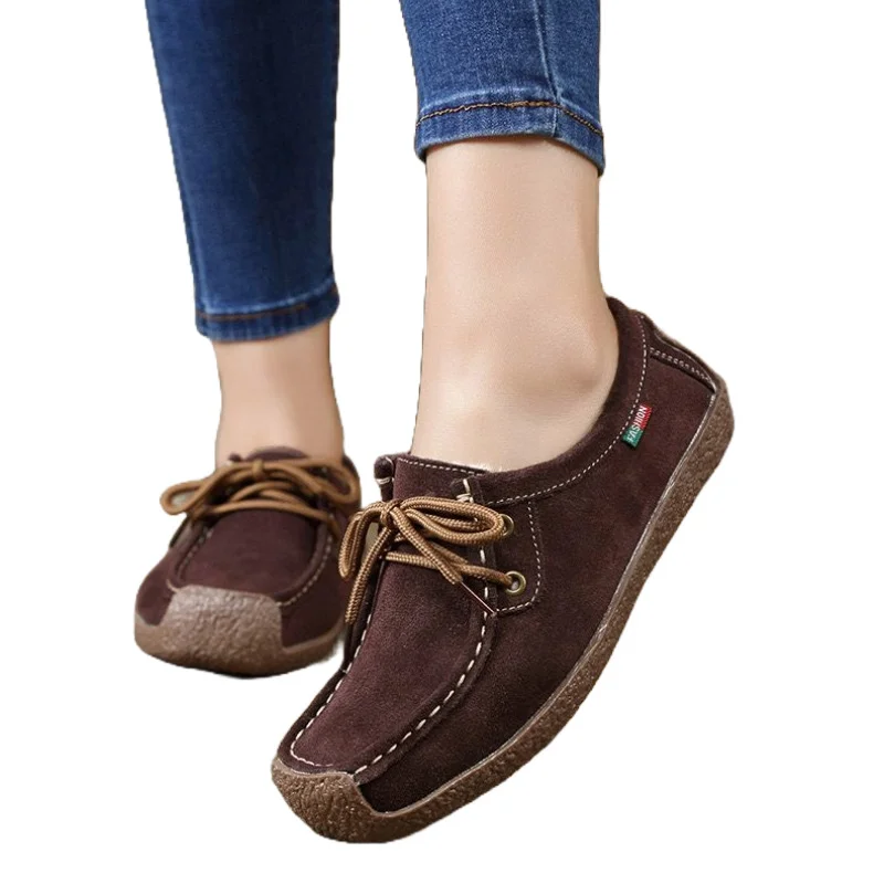 Women's Suede Upper Lace Up Casual Moccasins Platform Soft Walk Shoes