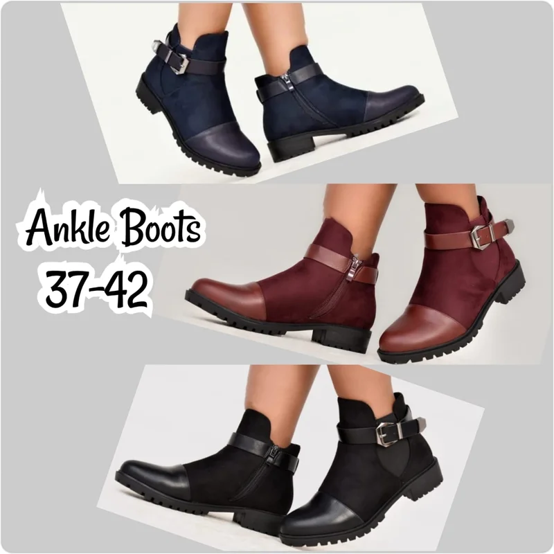 Womens Winter Ankle Boots Buckle Block Non Slip Skiing Snow Booties Shoes black