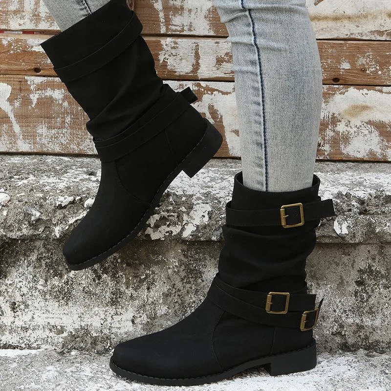 Womens Winter Ankle Boots Slip-on Slouchy Boots Black Boots