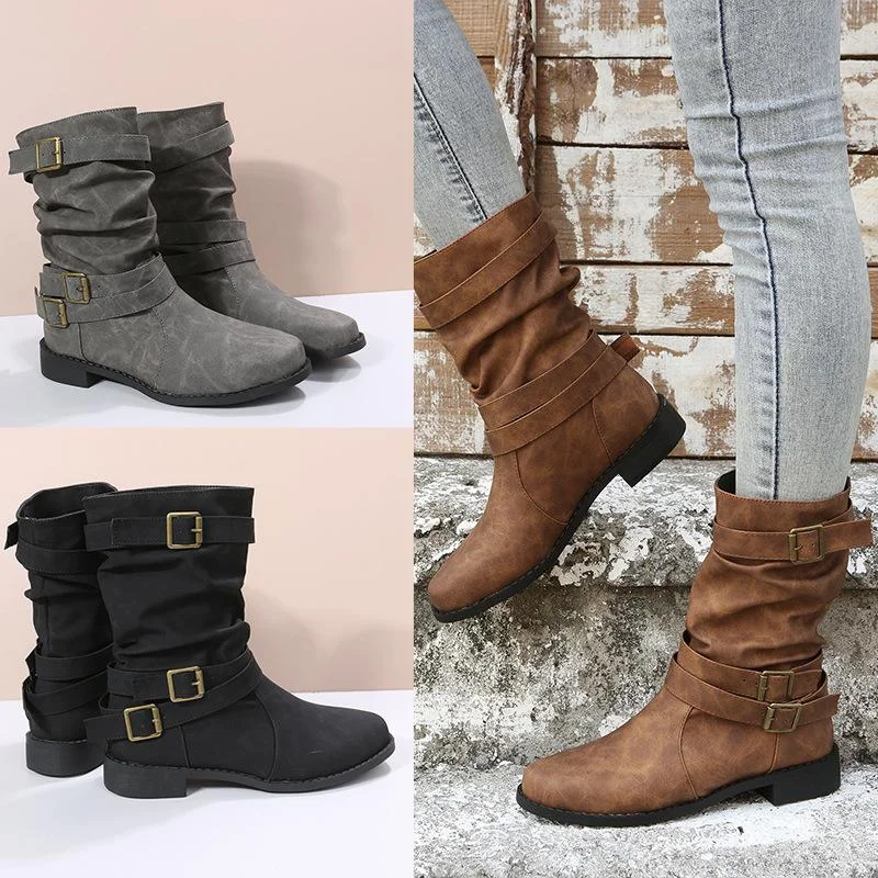 Womens Winter Ankle Boots Slip-on Slouchy Boots Brown Boots