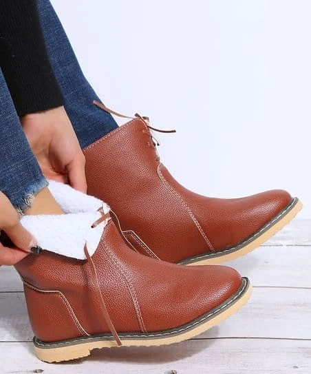 Womens Winter Ankle Boots Warm Fur Non Slip Skiing Brown Boots