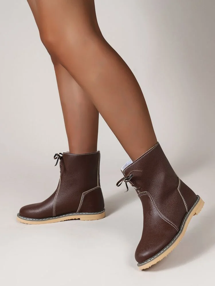 Womens Winter Ankle Boots Warm Fur Non Slip Skiing Coffee Brown Boots